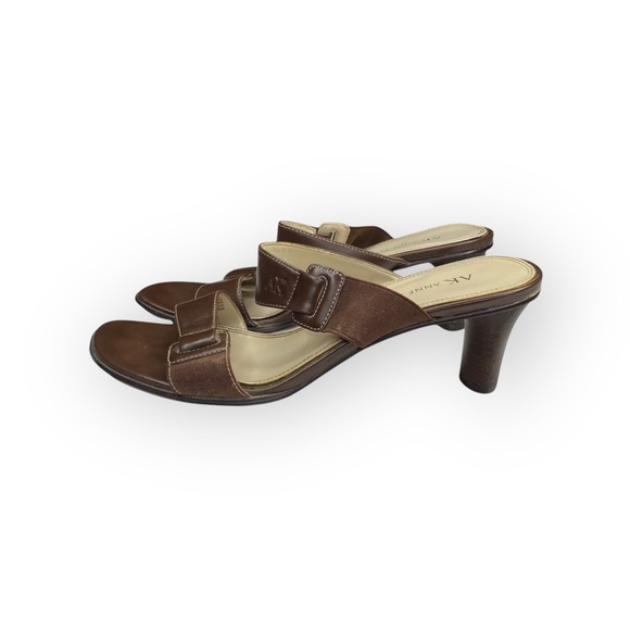 Vintage: Anne Klein 𖧷 Chunky Wood Heel Mules Sandals 𖧷 Brown Leather 𖧷 7.5M - Picture 5 of 16